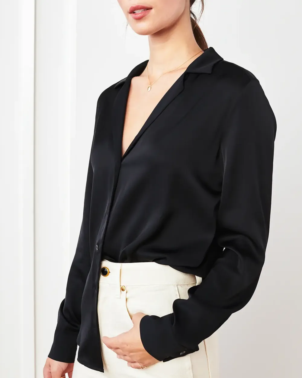 Stretch Silk Notch Collar Blouse