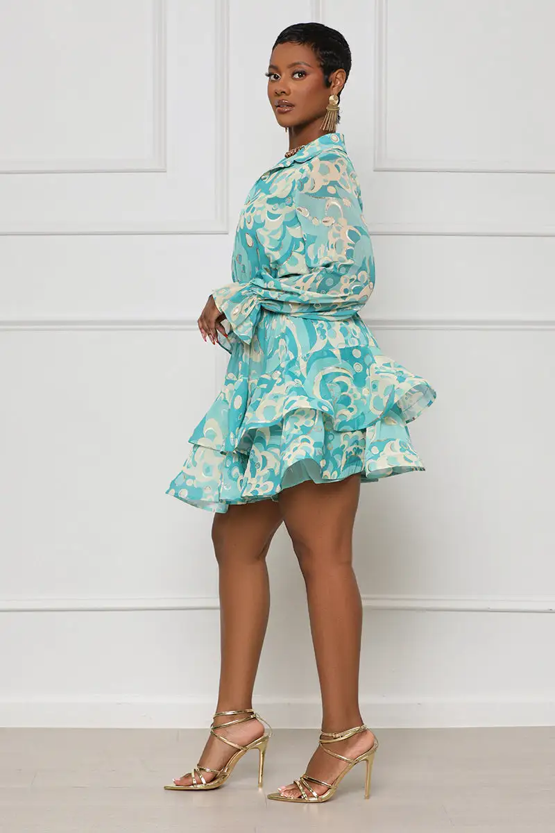 In Bloom Peplum Mini Dress (Green Multi)- FINAL SALE