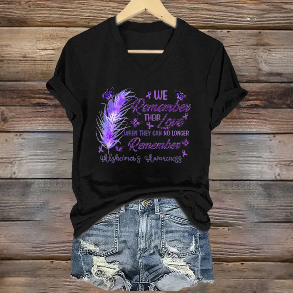 Women'S We Remember Their Love When They Can No Longer Remember Alzheimer'S Awareness V-Neck Short-Sleeved T-Shirt