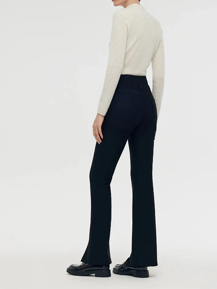 Knitted Slit Flared Women Pants