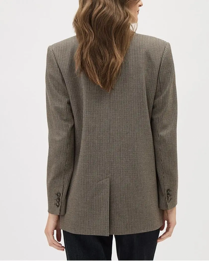 Oversized One-Button Houndstooth Blazer