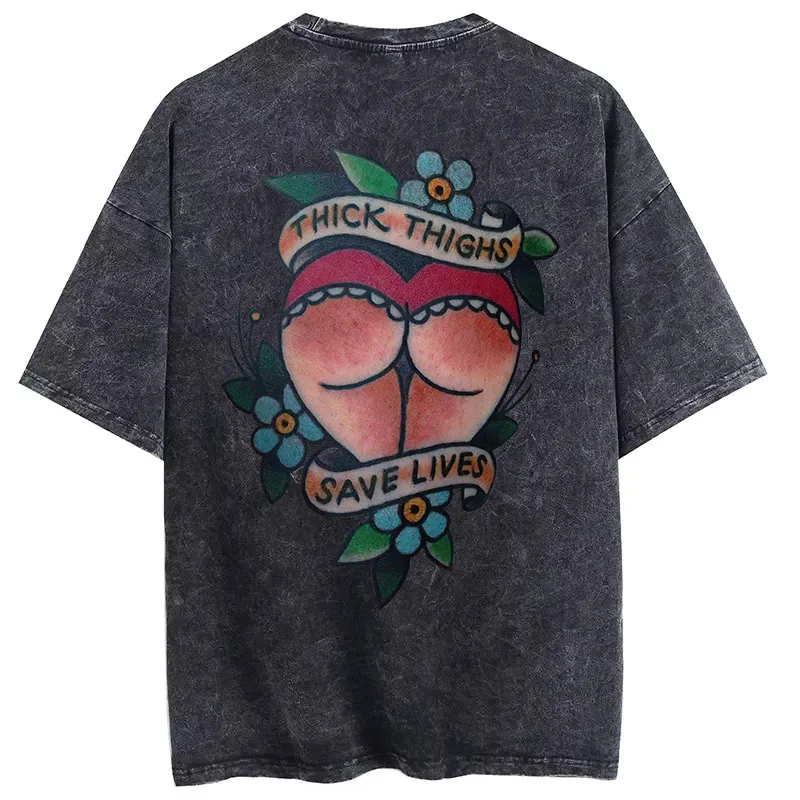 Thick Thighs Save Lives Printed Oversize Washed T-Shirt