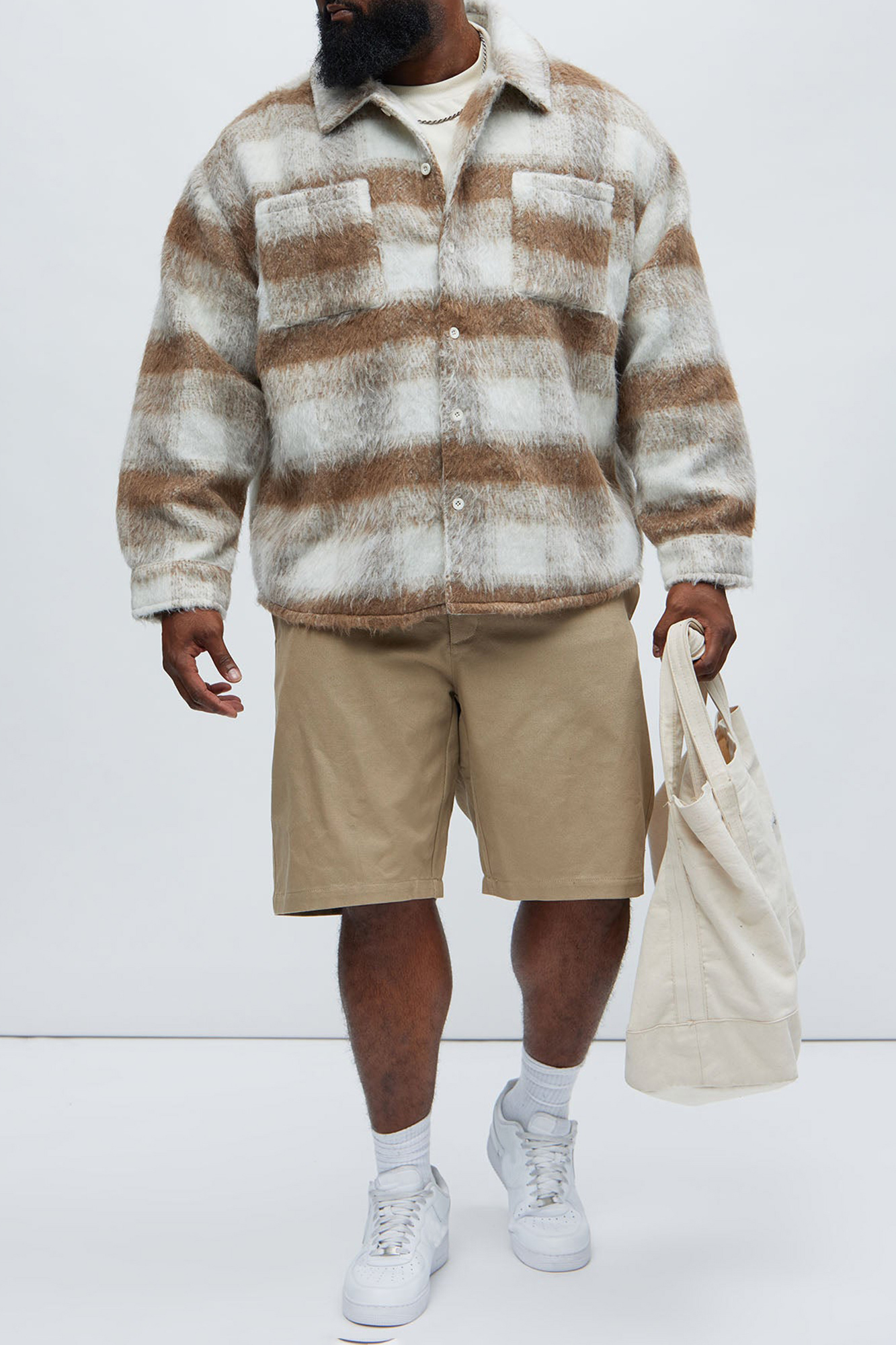 Move Up Plaid Shacket - Tan