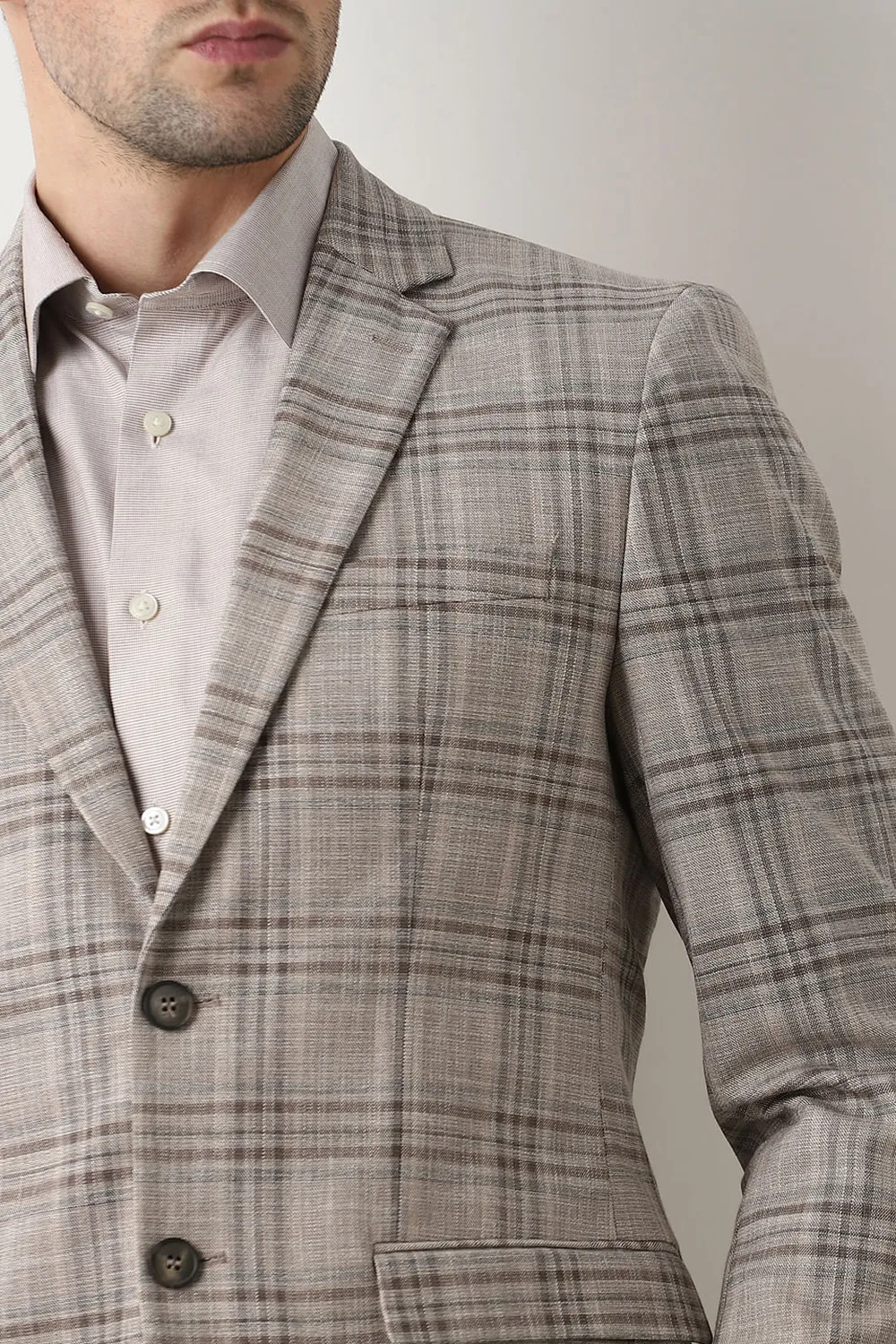 Light Brown Check Suit-Set Blazer