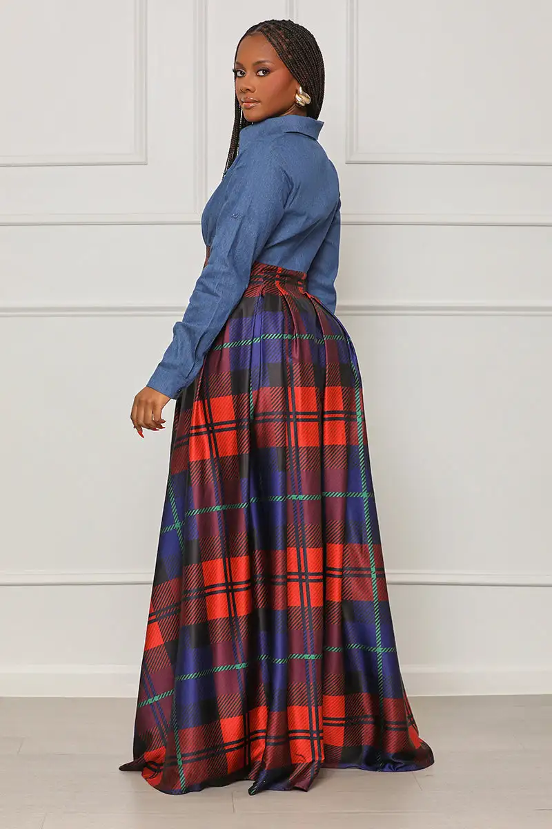 Fatally Hot Plaid Maxi Dress (Blue Multi)- FINAL SALE