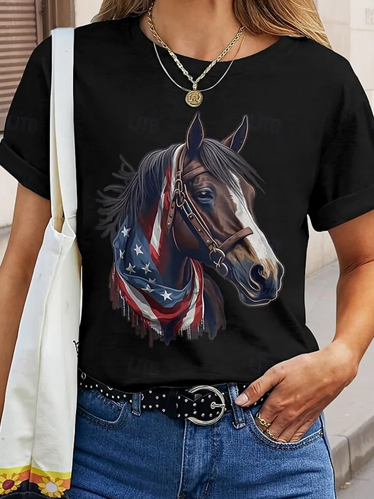 Usa 4Th Of July Horse On Patriotic American Horse Women T-Shirt