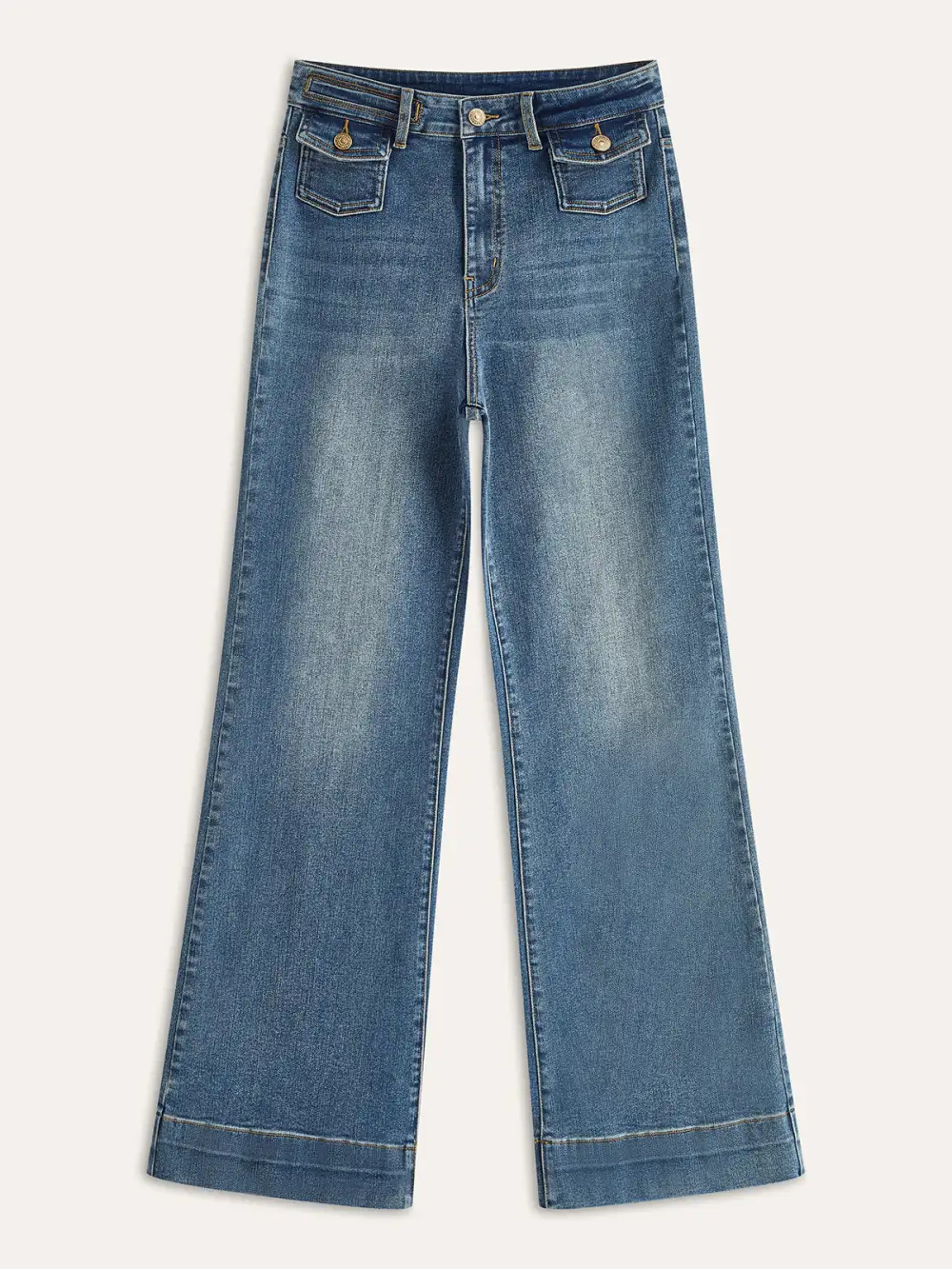 Mid-Waist Flared Jeans With Decor Pockets