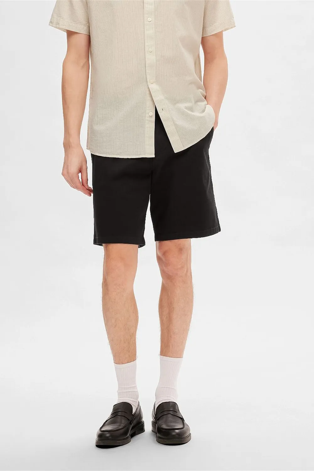 Black Mid Rise Cotton Chino Shorts