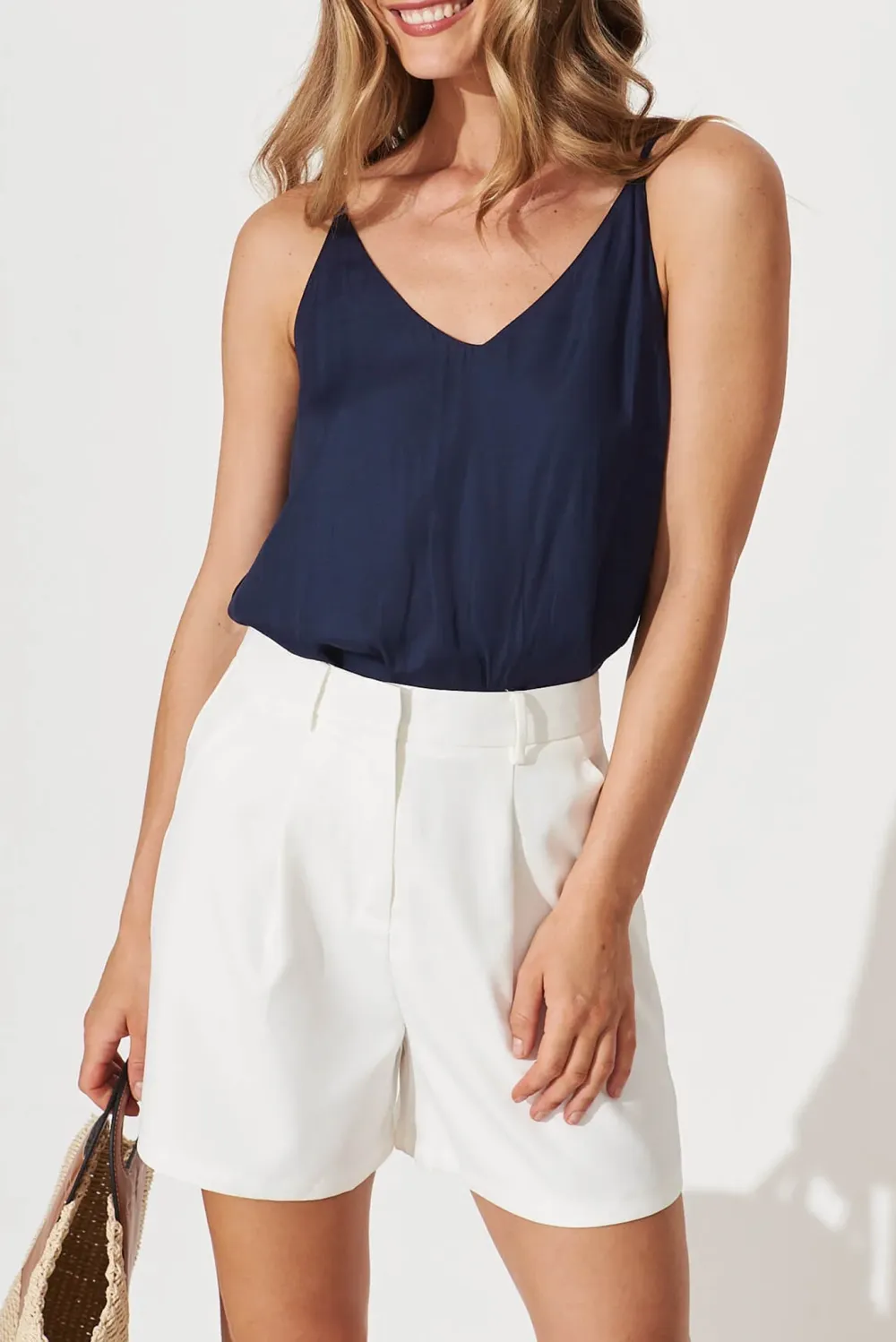 Navy Satin Cami Top