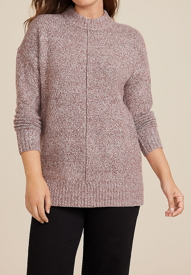 Marled Mock Neck Tunic Sweater