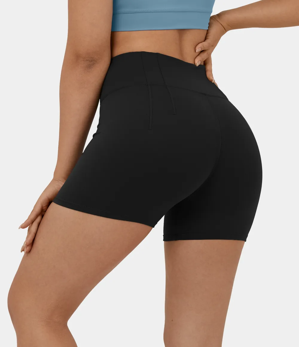 Plush High Waisted Plain Yoga Biker Shorts 5''