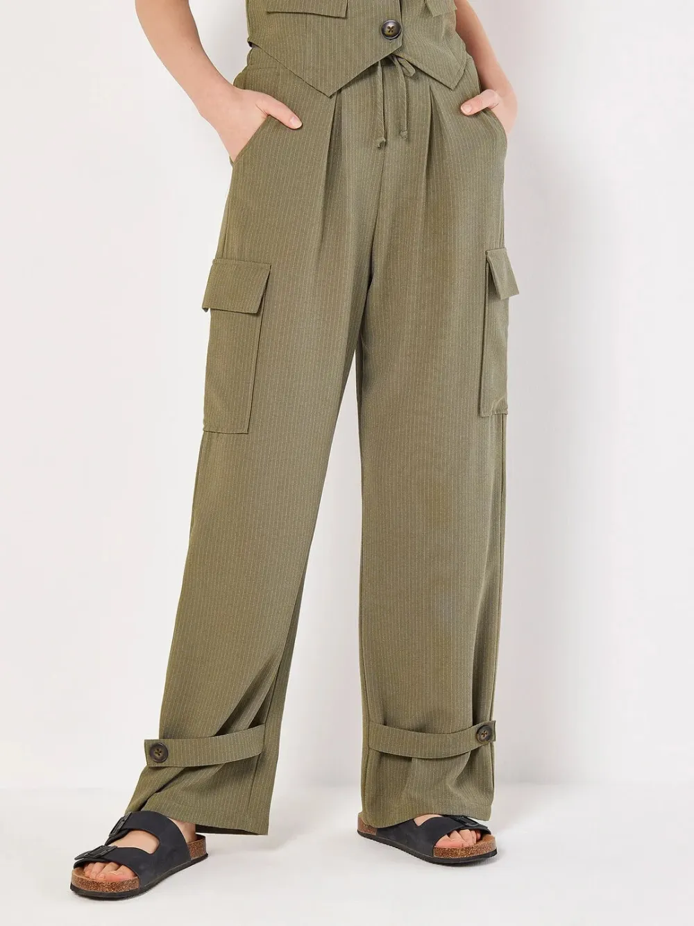 Textured Pinstripe Cargo Trousers