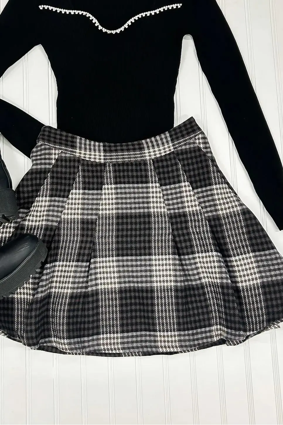 Posh idea Plaid Pleated Skirt