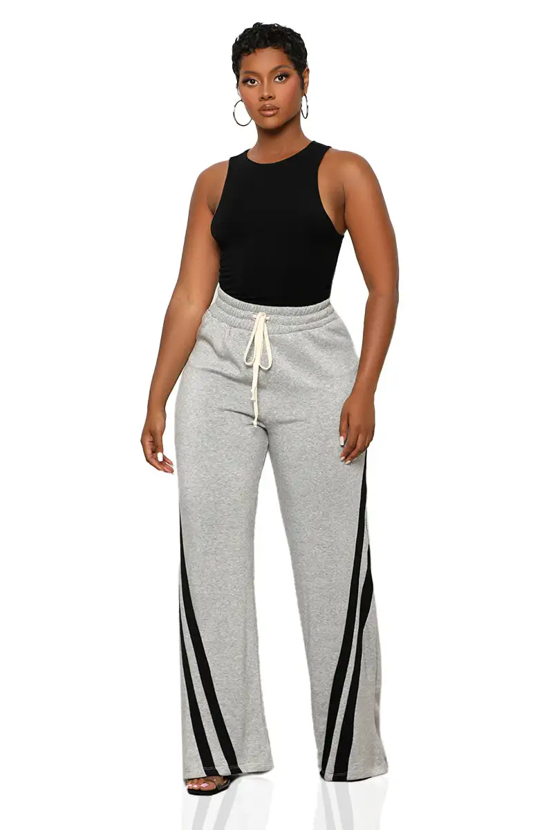Side Stripe Wide Leg Jogger Pants (Grey Multi)