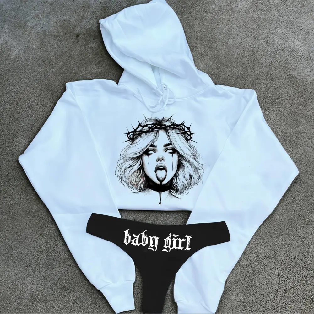 Baby Girl Printed Women's Cropped Hoodie & Thong Sets
