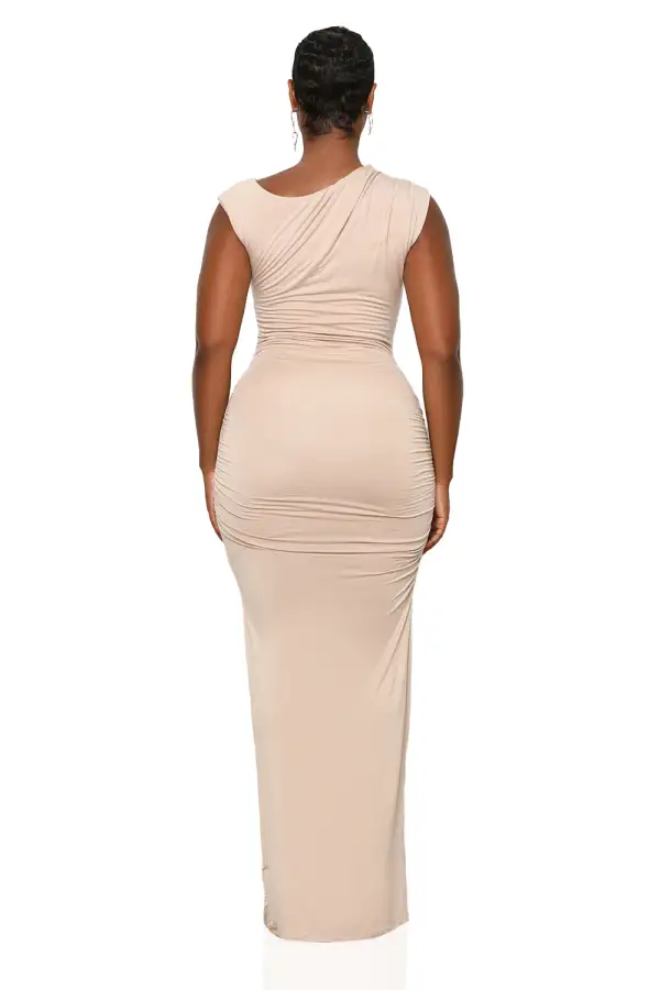 That Girl Ruched Maxi Dress (Beige)