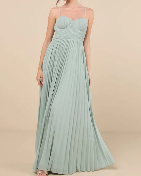Admirable Elegance Light Blue Pleated Bustier Maxi Dress