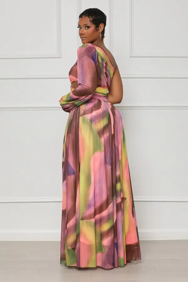 Chasing Waterfalls Watercolor Maxi Dress (Pink Multi)