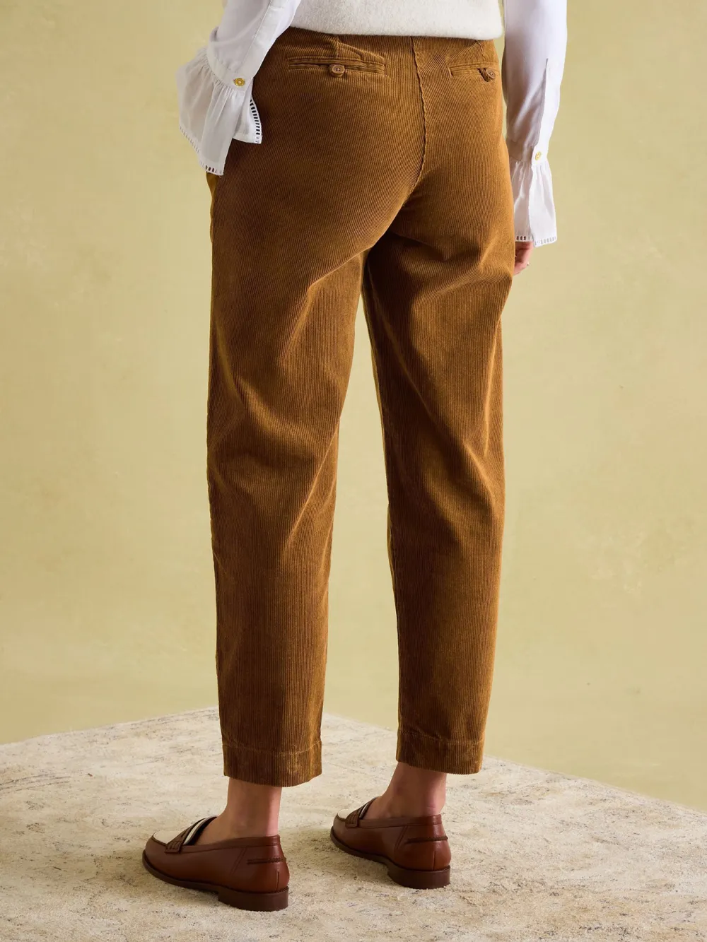 Casual Style Calla Tan Brown Corduroy Tapered Trousers