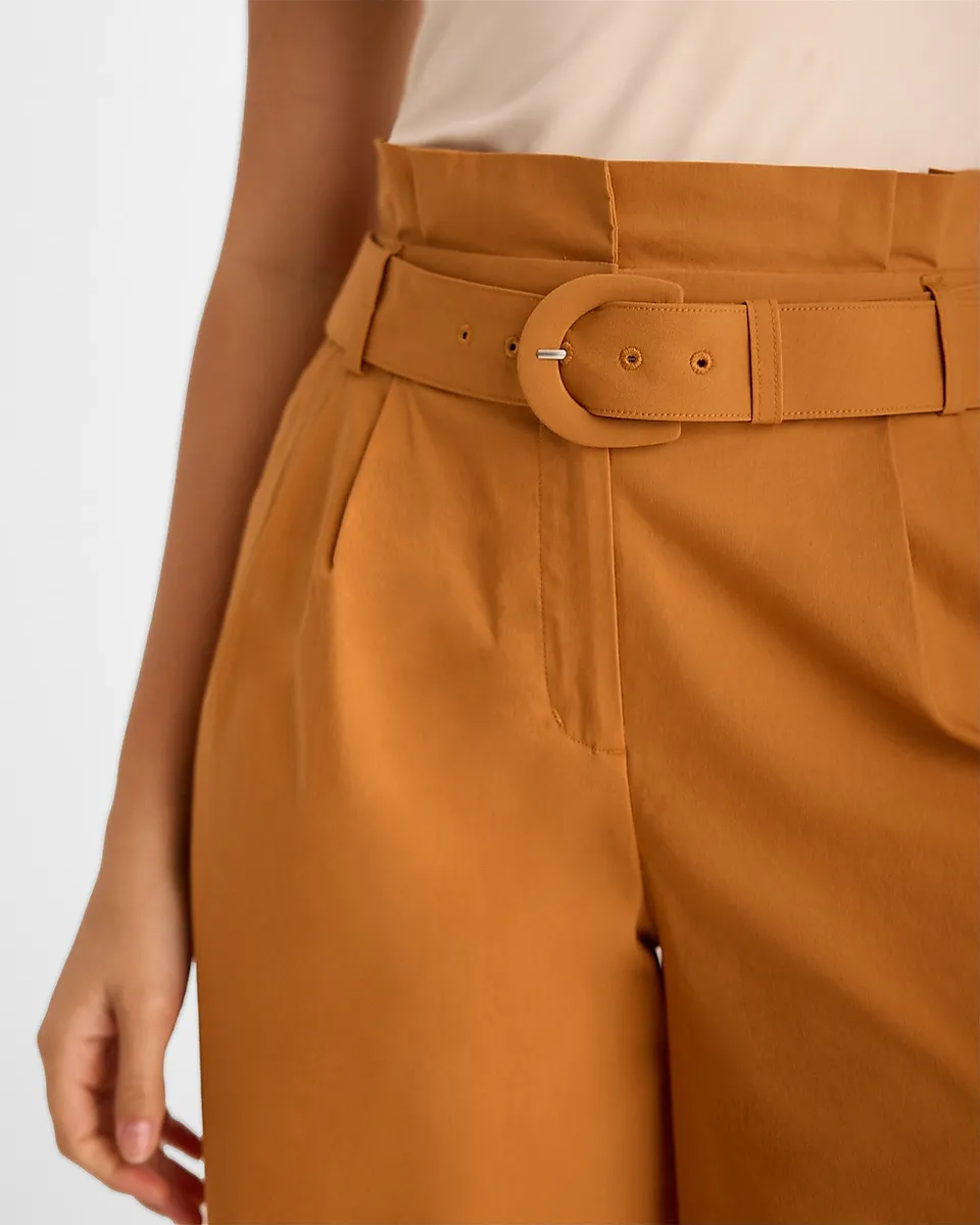 Super High Waisted Belted Paperbag Wide Leg Pant