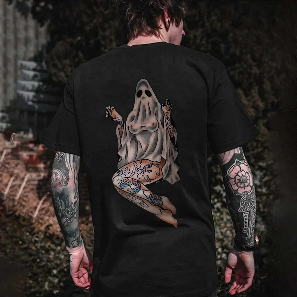 Nude Girl Tattoo Ghost Printed Men's T-shirt