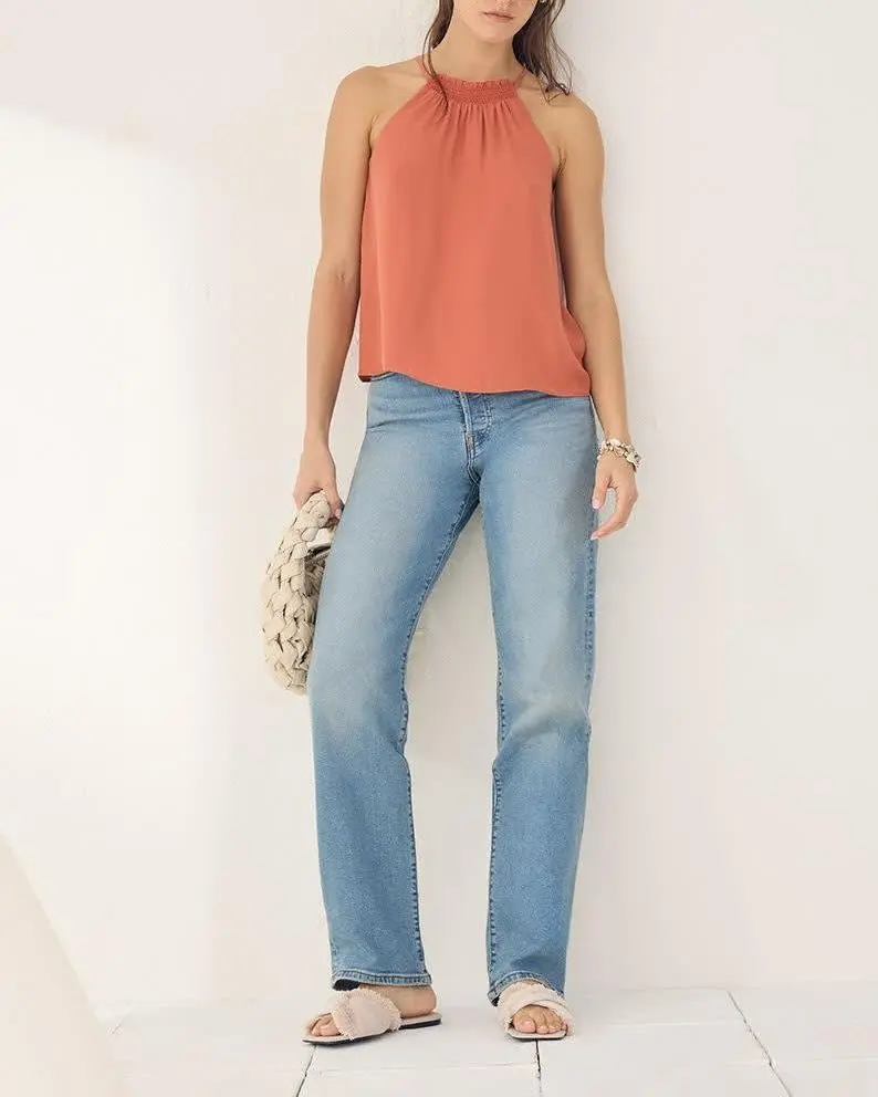 Sleeveless Halter-Neck Blouse