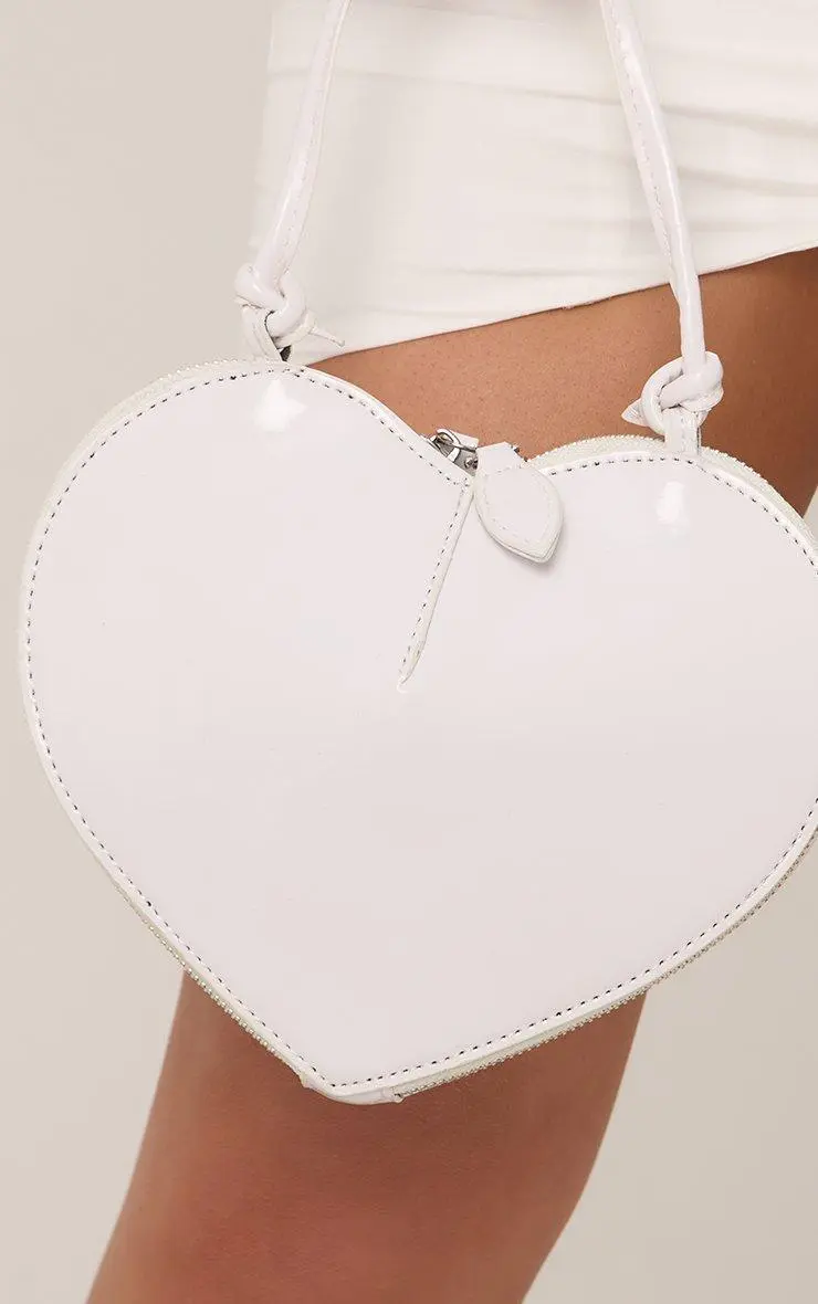 Ember Heart Shaped Grab Bag In White Patent