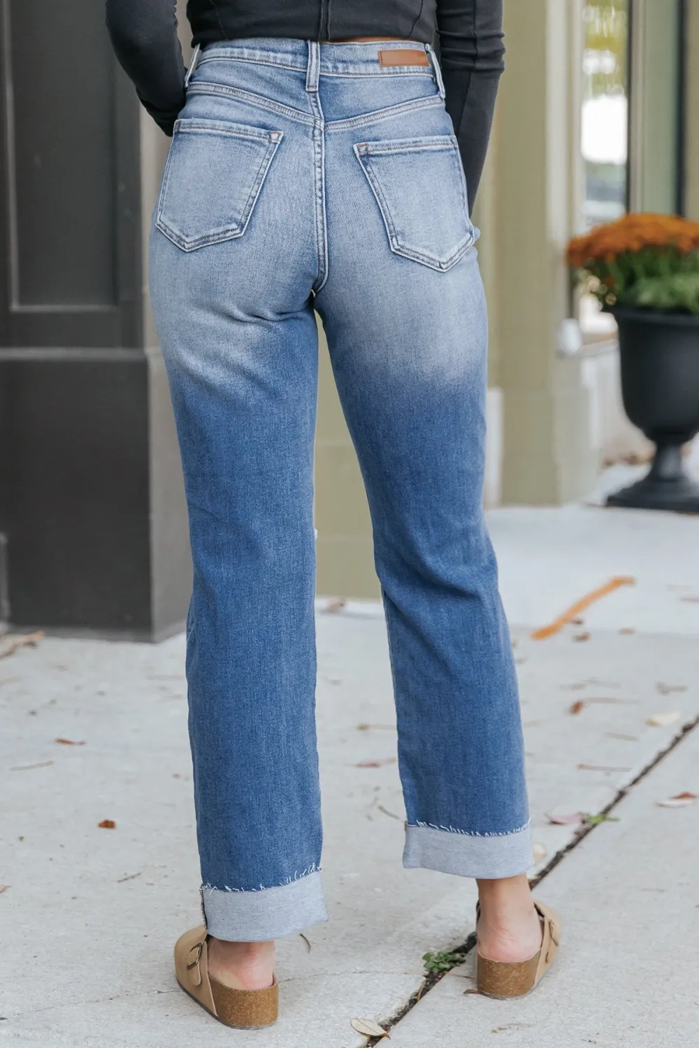 Medium Wash High Rise Cuffed Dad Jeans