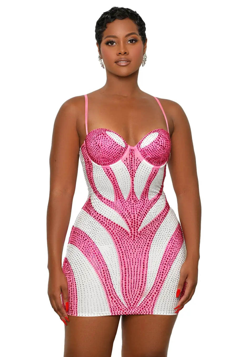 Gemstone Glam Mini Dress (Pink)