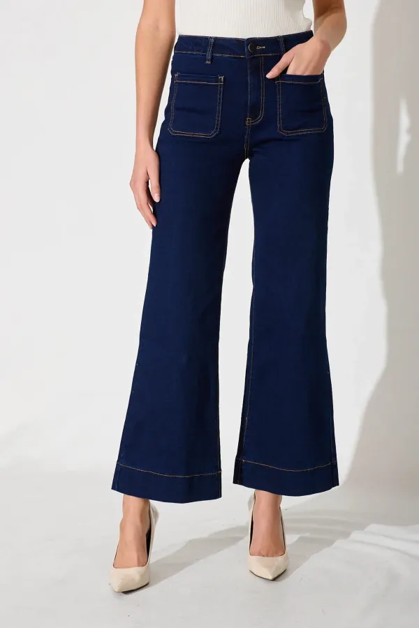 Navy Blue High Waisted Flared Jeans