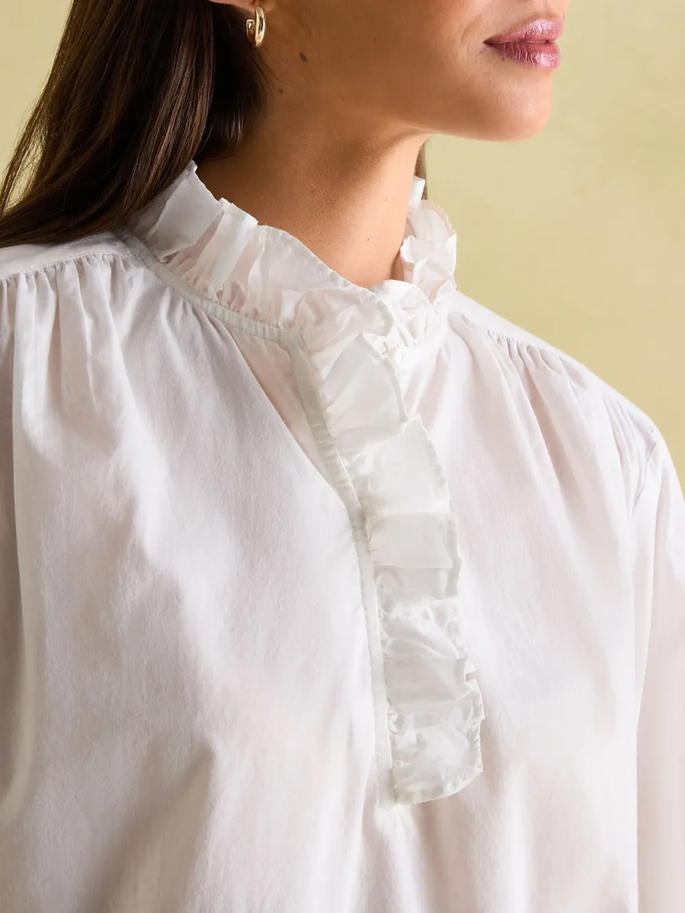 Regular Blue/White Cotton Ruffle Blouse