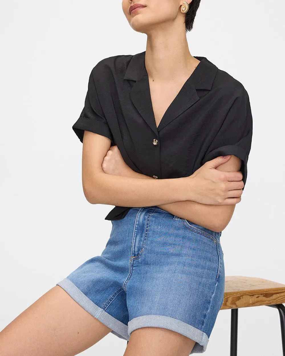 Mid-Rise Denim Shorts with Rolled Hem