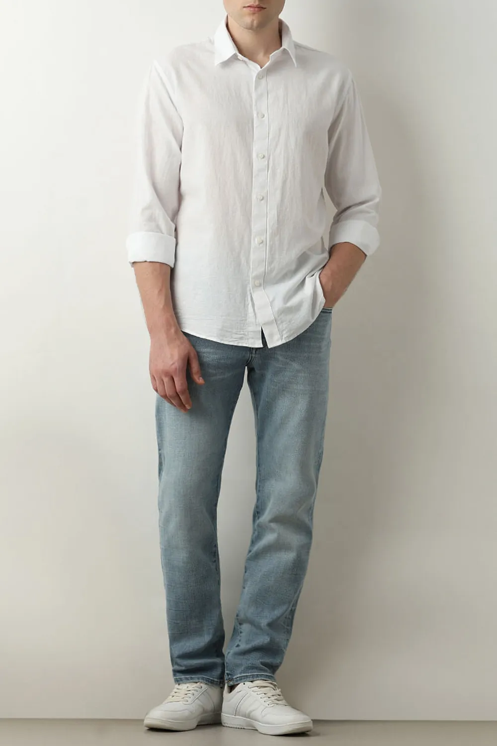 White Linen Full Sleeves Shirt