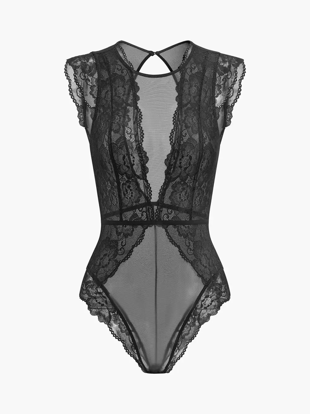 Patchwork Lace Crew Neck Sleevelss Bodysuit