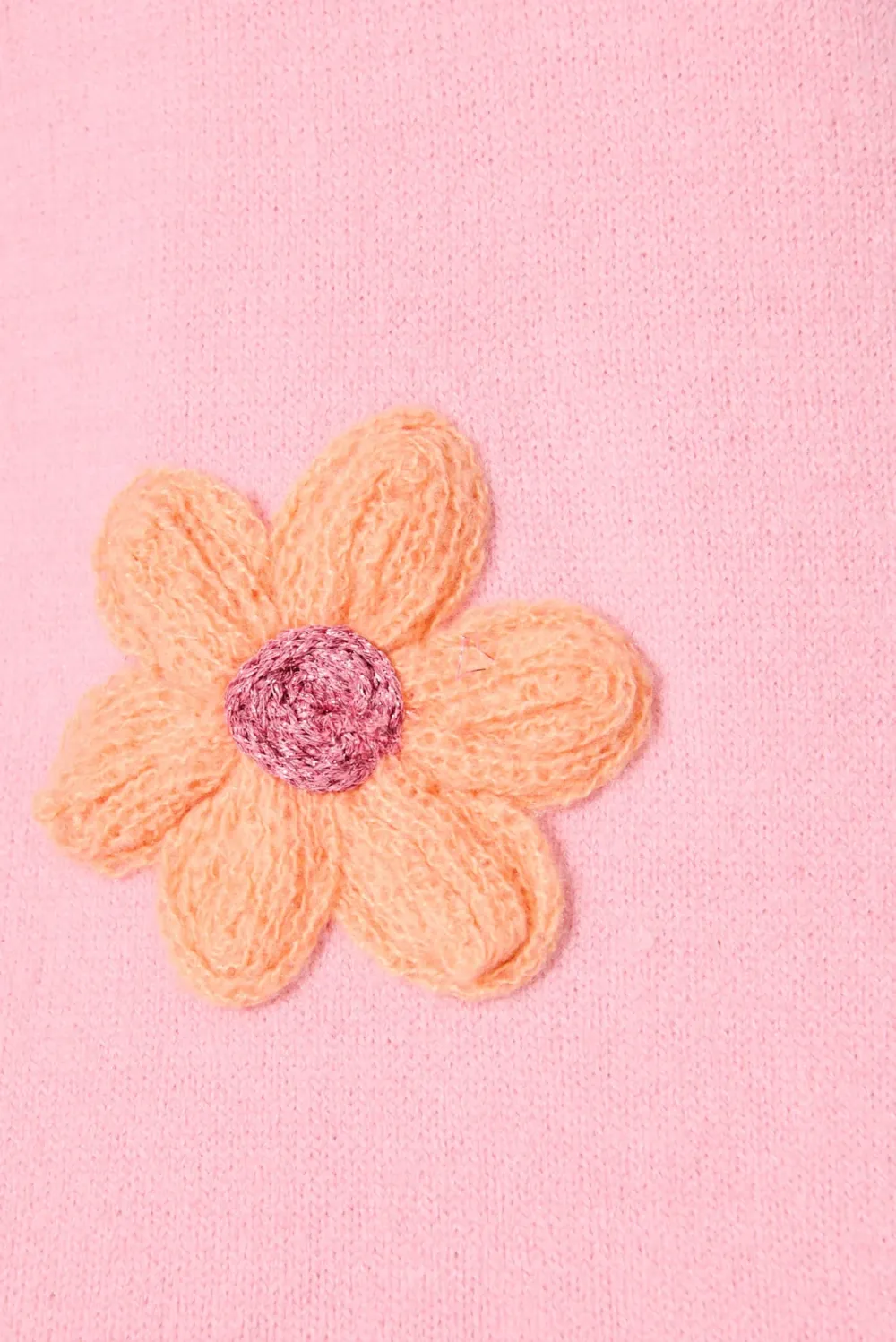 Pink Flower Embroidered V Neck Cardigan