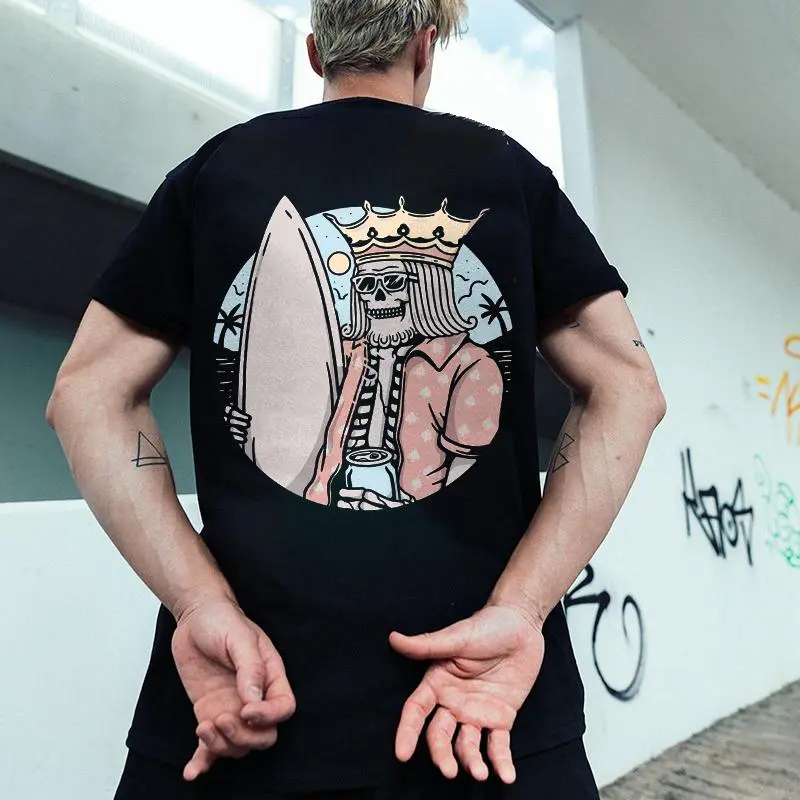 Surfing Skull King Printed T-shirt