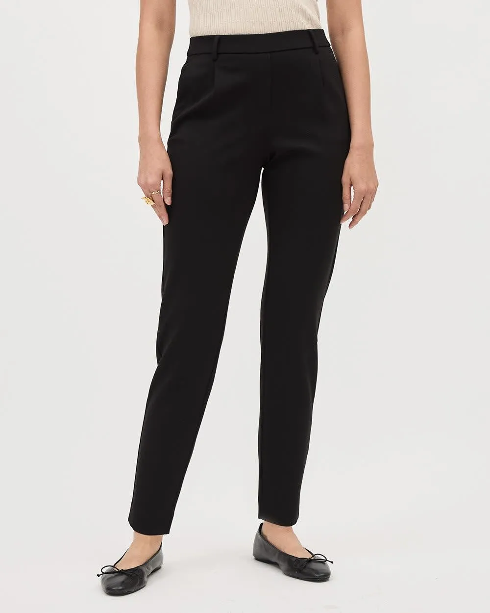 Black Luxe Knit Mid-Rise Tapered-Leg Pant