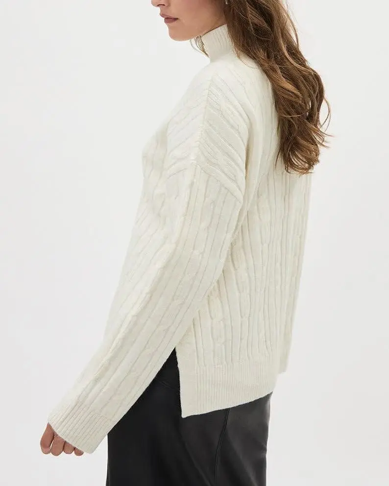 Long-Sleeve Mock-Neck Sweater With Cable Stitches