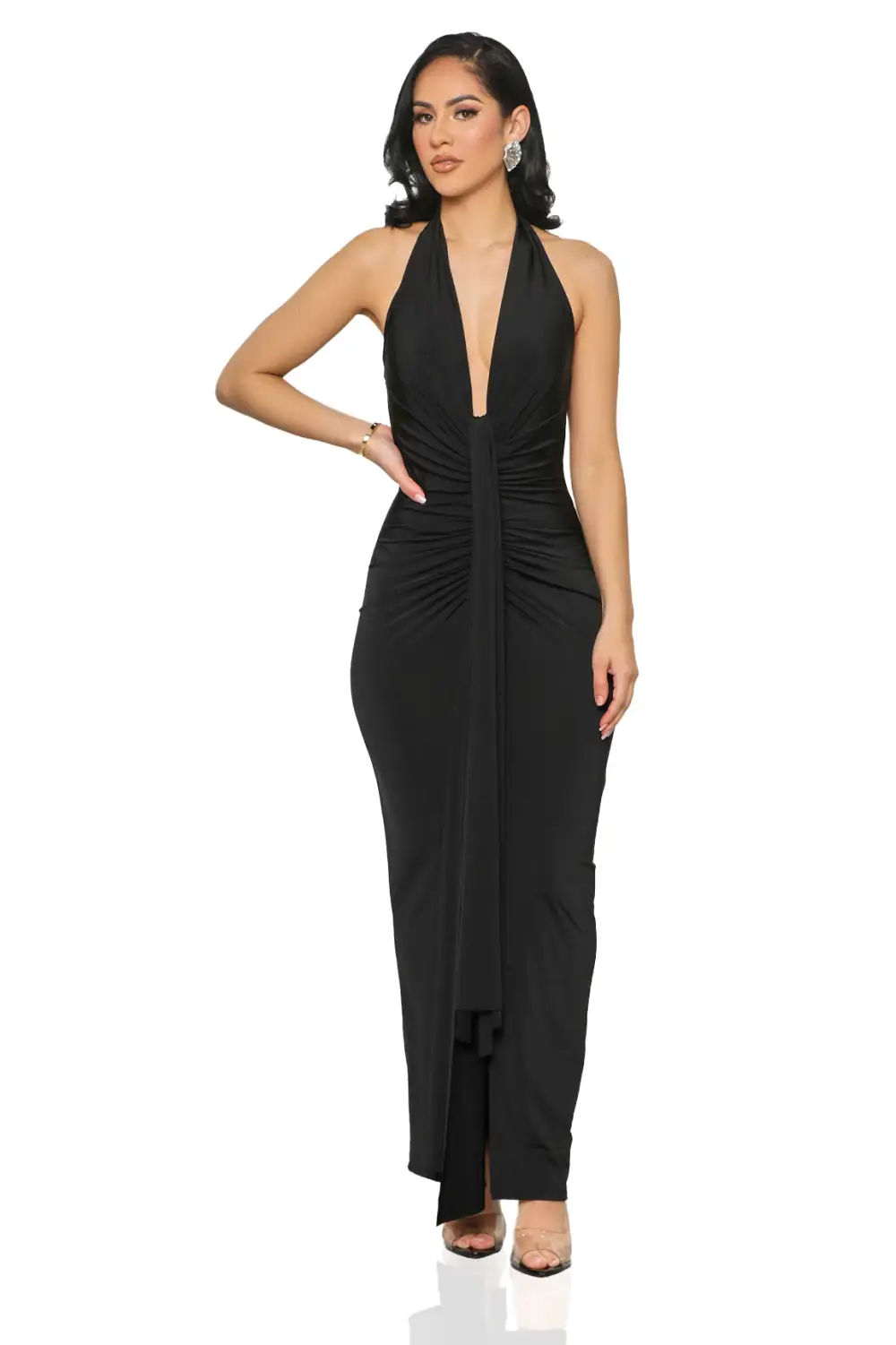 Cosmopolitan Deep Plunge Dress (Black)-FINAL SALE