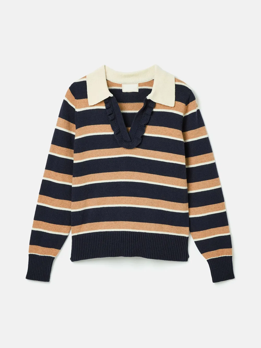 NavyOatmeal V Neck Stripe Jumper with Collar