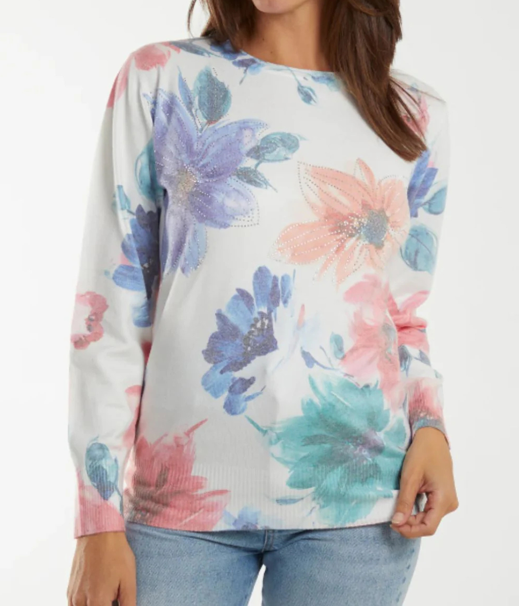 Floral Print Pastel Diamante Jumper