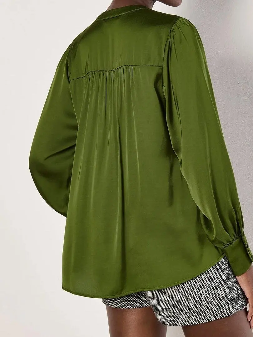 Balloon Sleeve Satin Blouse