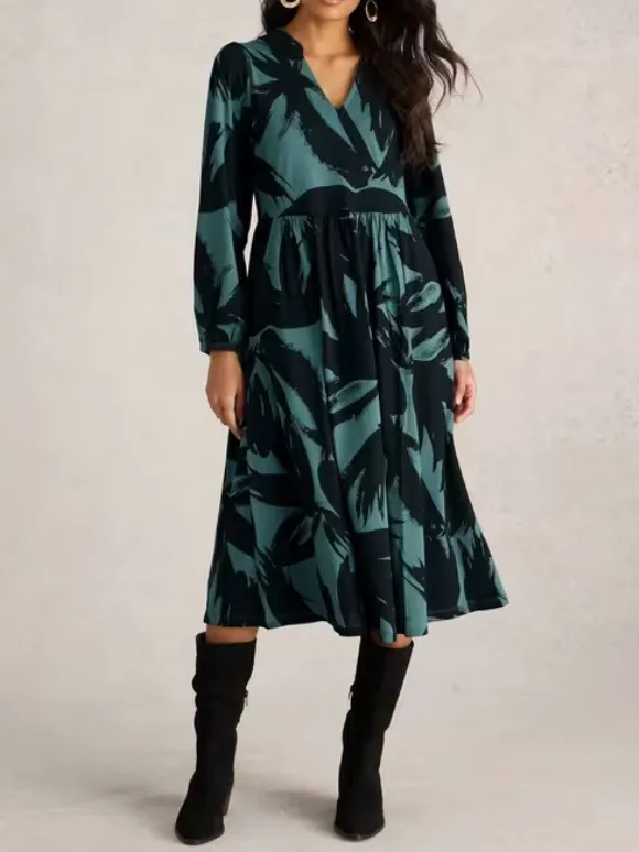 Leah Jersey Dress In Green Print