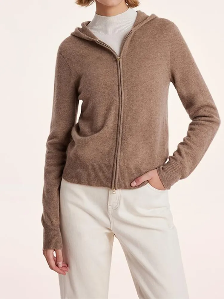 Pure Cashmere Hooded Zipper Cardigan