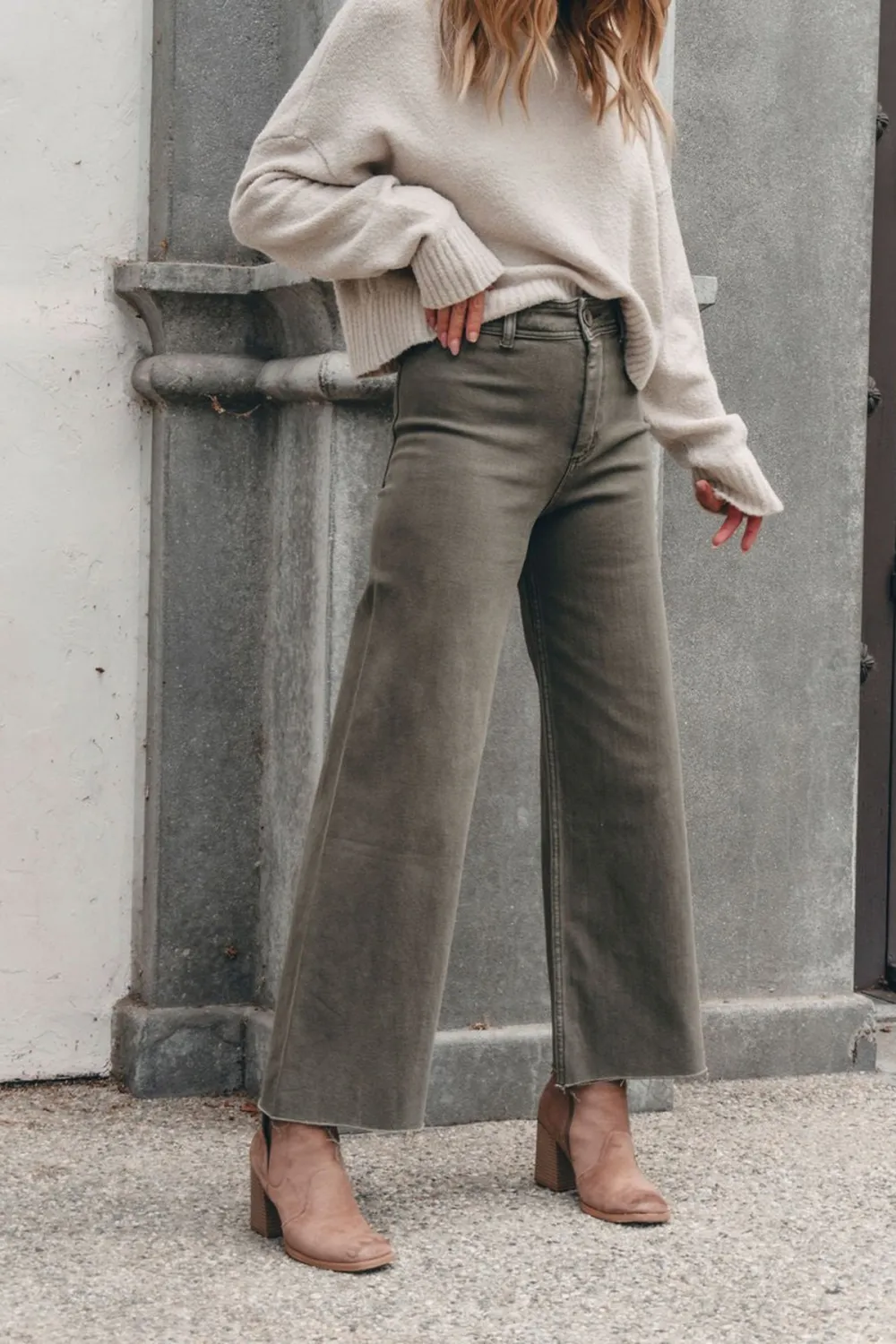 Olive Straight Wide Leg Pants