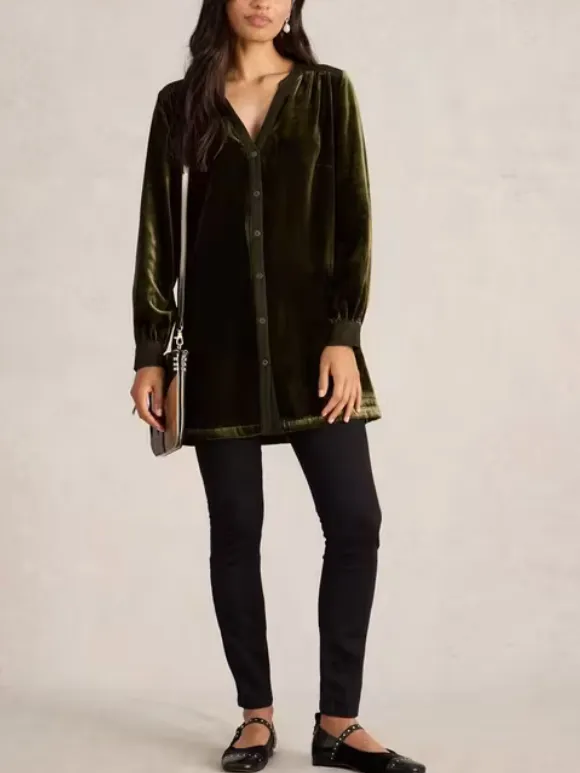 Long Sleeve Olive Velvet Tunic