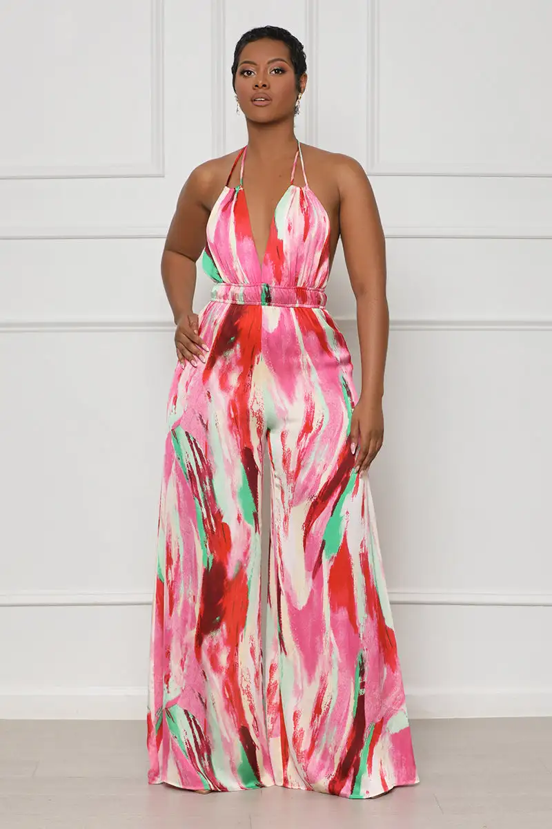 Color Splash Wide Leg Jumpsuit (Pink Multi)