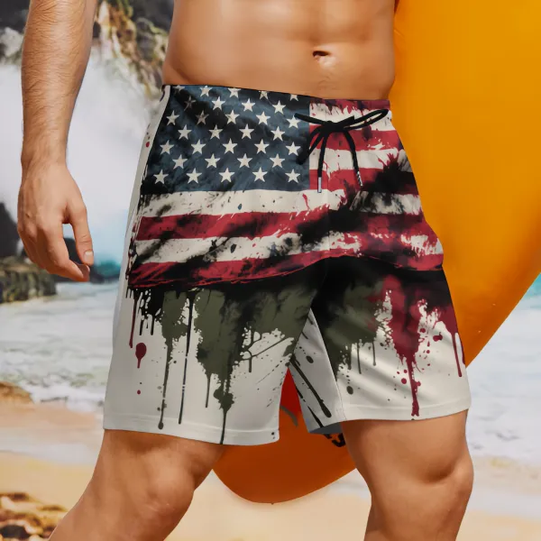 Fashionable Sports Beach Shorts With Splashed Ink Flag