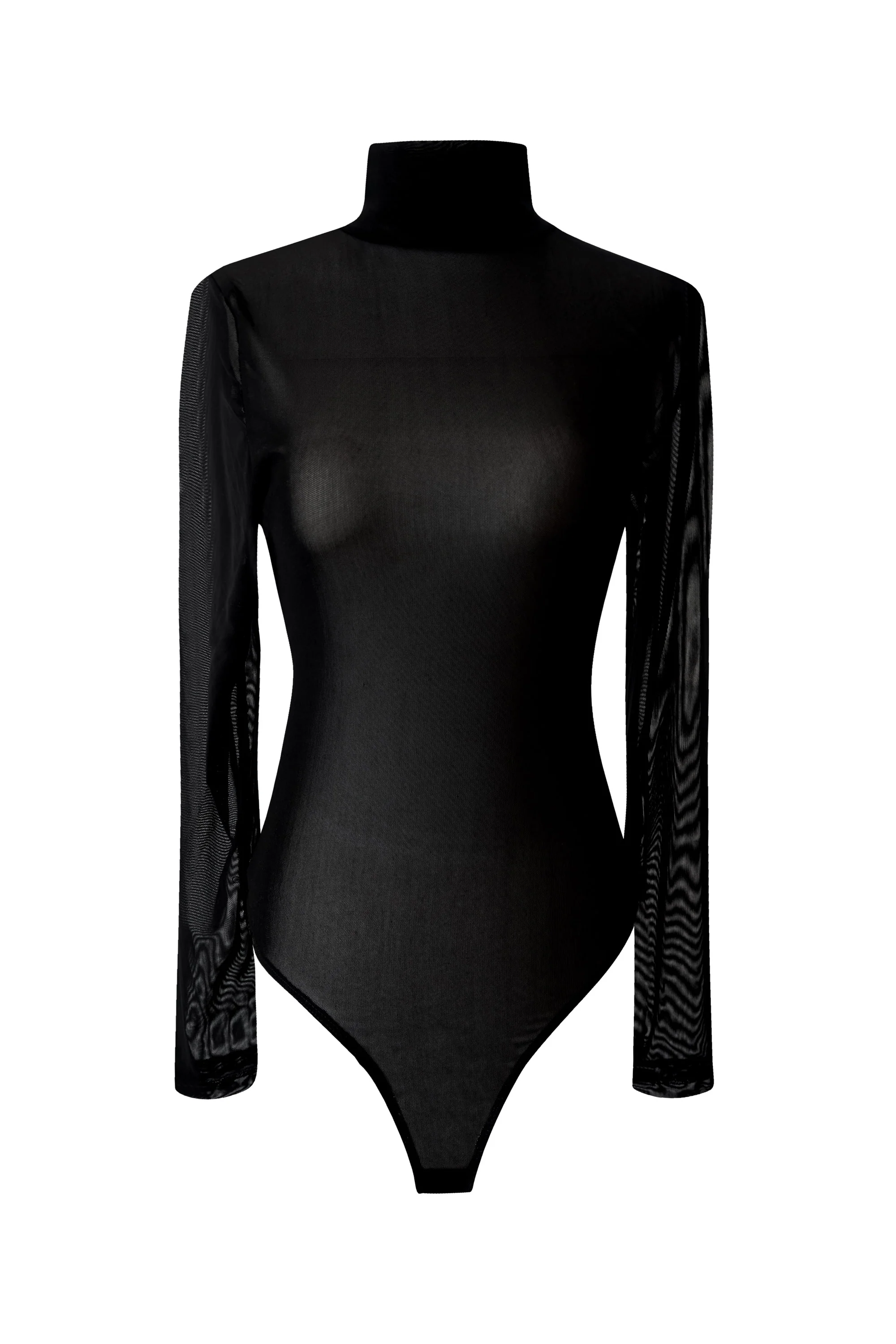 Black Mesh High Neck Long Sleeve Bodysuit