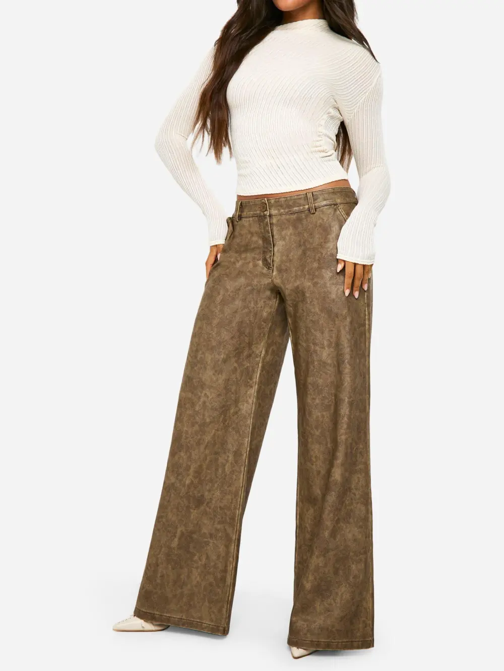 WASHED PU WIDE LEG PANTS